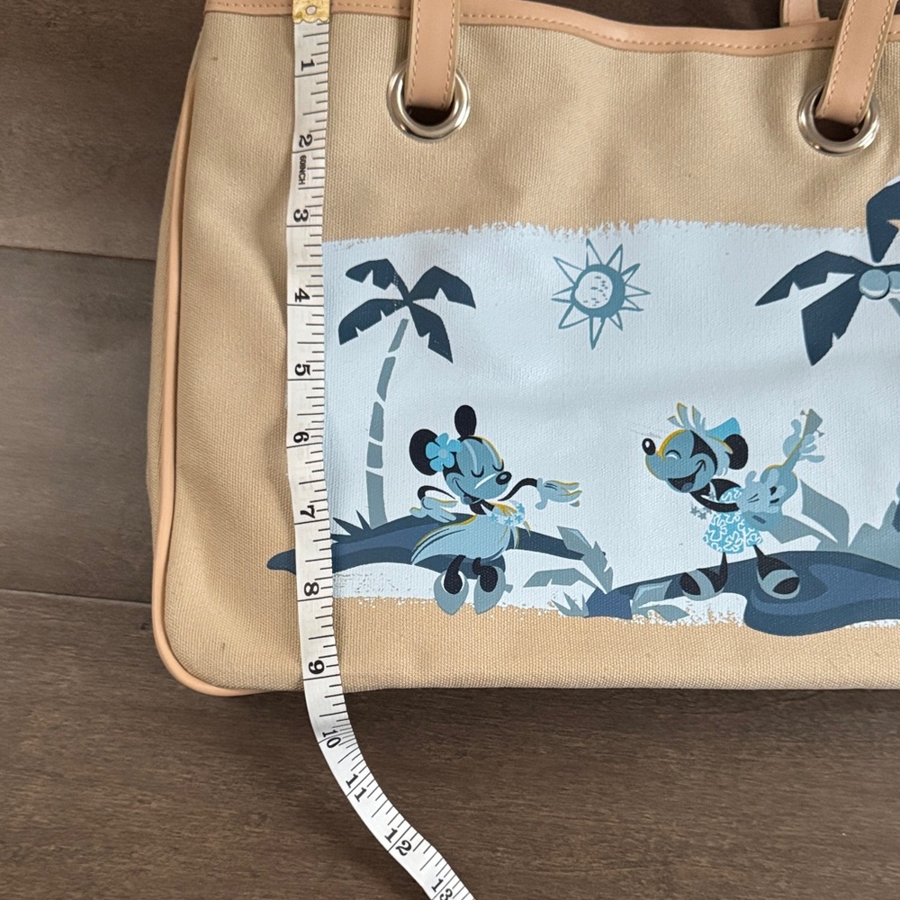Disney Mickey Minnie Tropical Canvas Tote Bag Tan Blue Beach Shopper - Picture 5 of 8